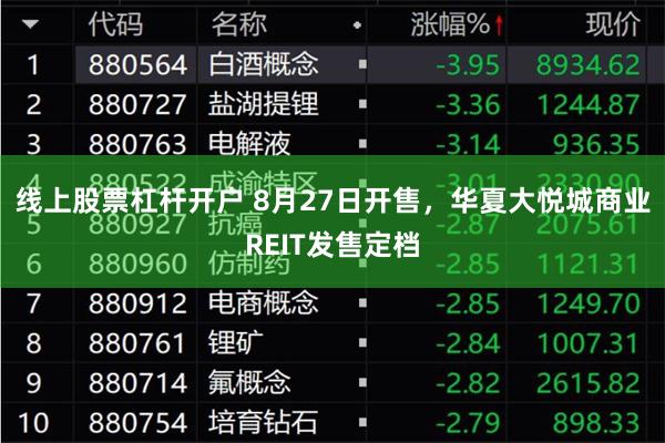 线上股票杠杆开户 8月27日开售，华夏大悦城商业REIT发售定档